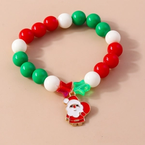 Detailed close-up of Christmas beaded bracelet with Santa Claus charm and star beads