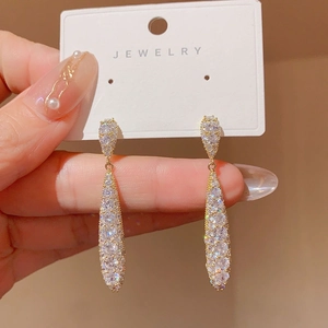 Elegant long teardrop earrings with silver 925 posts and sparkling cubic zirconia crystals