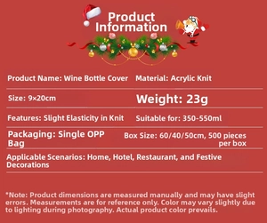 Detail specifications of acrylic knitted Christmas wine bottle cover with size 9x20cm and weight 23g