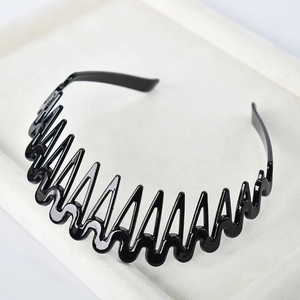 Diadema ondulada negra sencilla de plástico para mujer con dientes antideslizantes