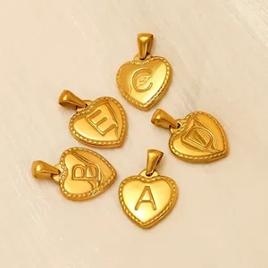 Heart Initial Alphabet Letter Pendant 18K Gold Plated 304 Stainless Steel Beaded Edge DIY Jewelry Accessory Charm