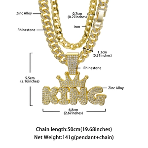 Hip-Hop-Halskette mit vergoldetem King-Krone-Anhänger und Iced-Out-Cuban-Gliederkette