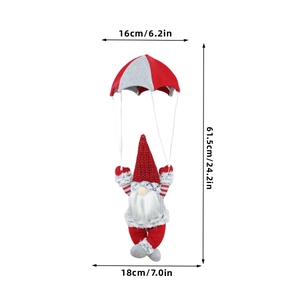 Weihnachtswichtel am Fallschirm, Dekohänger mit rotem Hut und weißem Bart, Größe 61,5 cm