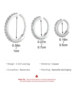 Größentabelle mit Innendurchmessern 5mm, 7mm und 10mm für silberne Zirkonia Ohrklemmen