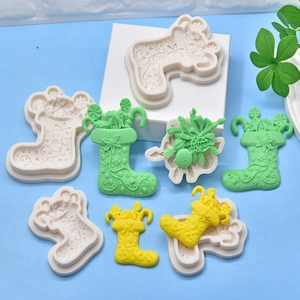 Christmas Stocking Pine Cone Silicone Mold For DIY Fondant Baking Soap Candle Wax Craft Relief Pattern Tool
