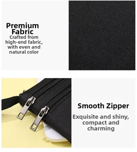 Vue détaillée de la texture du tissu noir et des doubles fermetures éclair en métal