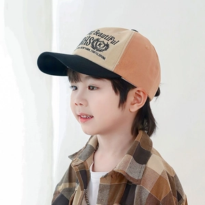 Kids vintage color-block baseball cap with letter embroidery and curved brim for 3-8 years