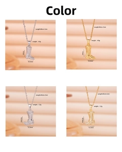 Macro view of four boot-shaped pendants in gold and silver, plain and stone-set styles