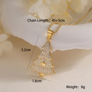 18K gold plated Christmas tree pendant necklace with cubic zirconia and 45cm chain
