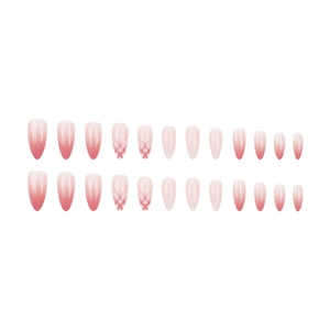 Pink gradient plaid press-on nails in elegant almond shape, 24 pieces set for women