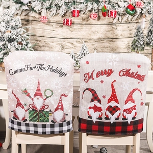 Christmas Chair Back Covers Burlap Linen Gnome Design Buffalo Plaid Pattern Holiday Dining Room Decorations Festive Home Decor