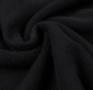 Close-up of black knitted fabric showing soft texture and natural pleated folds