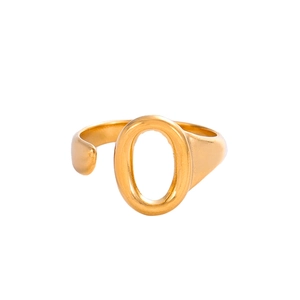 Minimalist gold plated stainless steel oval ring with adjustable open band for women