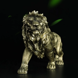 Majestic brass-like lion resin statue sculpture for elegant home office decor