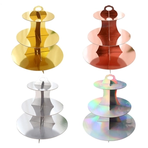 Triple Tier Cupcake Stand Cardboard Round Disposable Dessert Display Holder For Party Wedding Birthday Decoration Metallic Finish