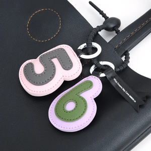 Classic PU leather lucky number 5 and 6 keychains with colorful stitching for bags