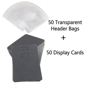 50 sets of black cardboard display cards with transparent header bags for jewelry packaging