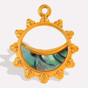 Detail von 304 Edelstahl Sonnen-Mond-Anhänger mit schillernder Abalone-Muschel Einlage