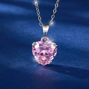 Elegant S925 sterling silver necklace featuring a sparkling pink heart-shaped zircon pendant