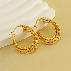 Multi Layer Twisted Rope Hoop Earrings 18K Gold Plated Stainless Steel Geometric Vintage French INS Style For Women