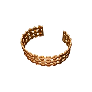 Golden multi-layer open cuff bracelet with minimalist three-row oval hollow design