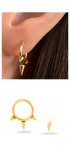 Detail of G23 titanium gold spiked hoop earrings with 8mm and 10mm inner diameter