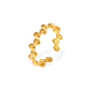 Asymmetric golden star moon ring with stainless steel beads and open adjustable band