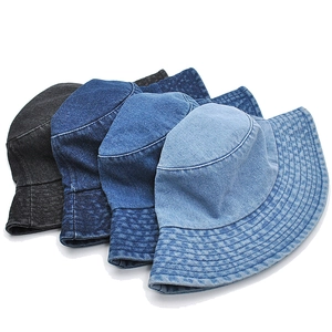 Classic denim bucket hats for men and women in four shades of blue and black denim