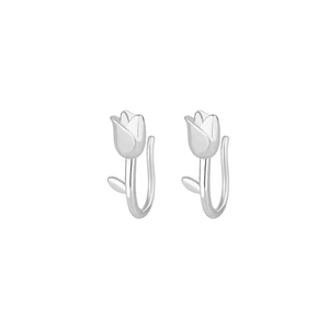 Elegant 925 sterling silver tulip stud earrings with a high-polished mirror finish