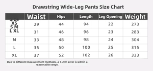 Tableau des tailles du pantalon de yoga à cordon avec mesures de la taille et des hanches