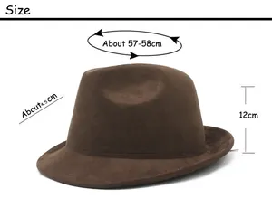Guide des tailles avec circonférence et hauteur du chapeau Fedora marron foncé