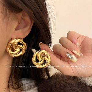 Twisted Knot Swirl Stud Earrings With 925 Sterling Silver Earring Post Copper Hollow Geometric Jewelry For Women