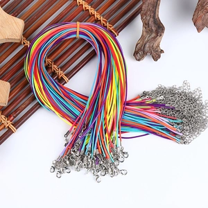 Detail of colorful waxed necklace cords with lobster clasps and extension chains for DIY jewelry