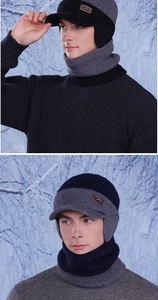 Détail de l'ensemble bonnet et cache-col en tricot avec doublure polaire et protection des oreilles
