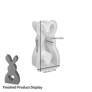 Moule en silicone détaillé pour bougies de Pâques lapin avec dimensions et motif cœur