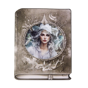 Retro magic grimoire stickers featuring a silver-haired girl illustration for journaling