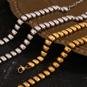 Stainless Steel Square Bead Jointed Chain Necklace And Bracelet Gold Plated Minimalist Fashion Jewelry For Women