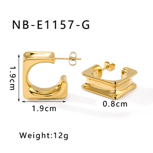 Detailed view of hollow geometric gold hoop earrings with dimensions 1.9cm and 12g weight