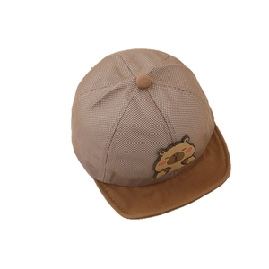 Breathable light brown baby mesh baseball cap with cute bear applique for sun protection