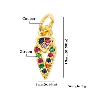Detail of copper zircon pendant showing 15mm length and 5mm width measurements