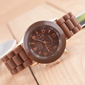 Geneva silicone watch in brown and rose gold finish, casual jelly style for women