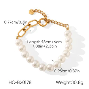 Détail du bracelet en perles d'acier inoxydable plaqué or 18 carats avec dimensions