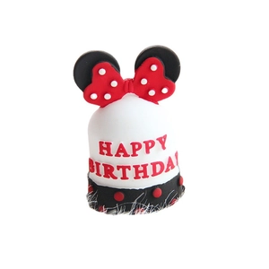 Miniature Minnie Mouse style strawberry cake topper with Happy Birthday text for DIY crafts