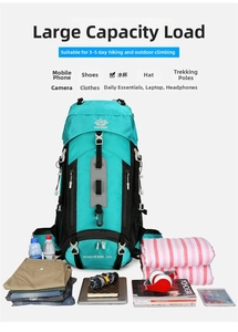 Detailed internal view of 60L hiking backpack showing large capacity for travel gear