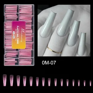 Detailed size chart for pink dual nail forms showing 15 dimensions in millimeters