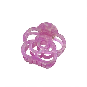 Translucent purple camellia acetate hair claw clip with floral hollow out design