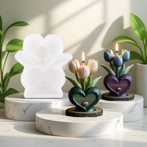 Silikonform für Tulpen-Herz-Kerzen mit Love You-Relief für handgefertigte Kerzen