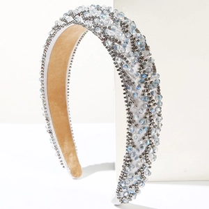 Serre-tête en perles de cristal argentées avec rembourrage éponge effet volume