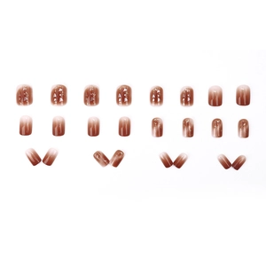 Short square round amber gradient press-on nails with fine glitter and shell flakes 24pcs