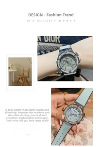 Vue détaillée montre à quartz avec bracelet silicone bleu clair, lunette strass et cadran rond